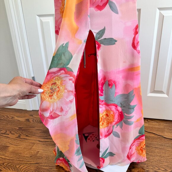 Calvin Klein Halter Embellished Floral Front Slit Wedding Guest Dress Size 2 - Picture 4 of 9